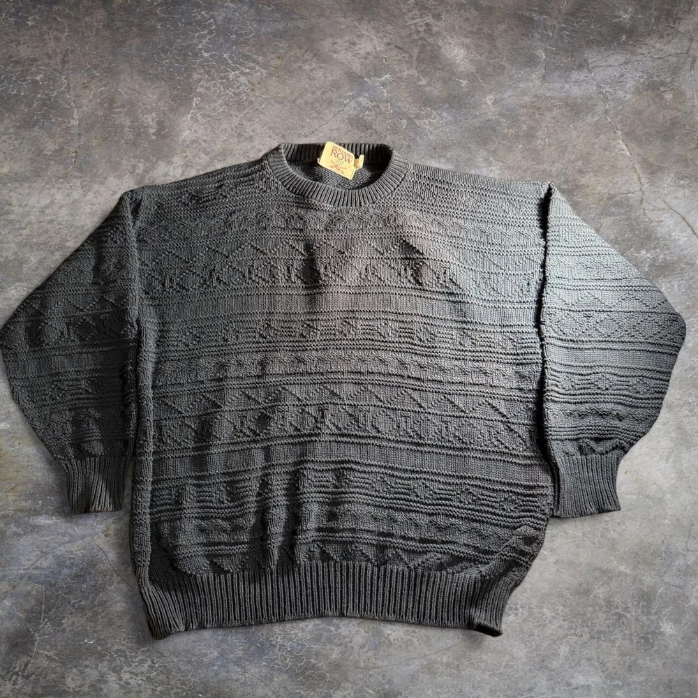 Benjamin Row Mens XL Navy Blue Cable Knit Ribbed Crew Neck Sweater Made in USA